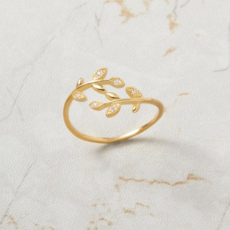 Trendy Shiny Crystal Leaf Ring Minimalist Retro Silver Color Adjustable Opening Rings For Women Party Wedding Jewelry Anillos