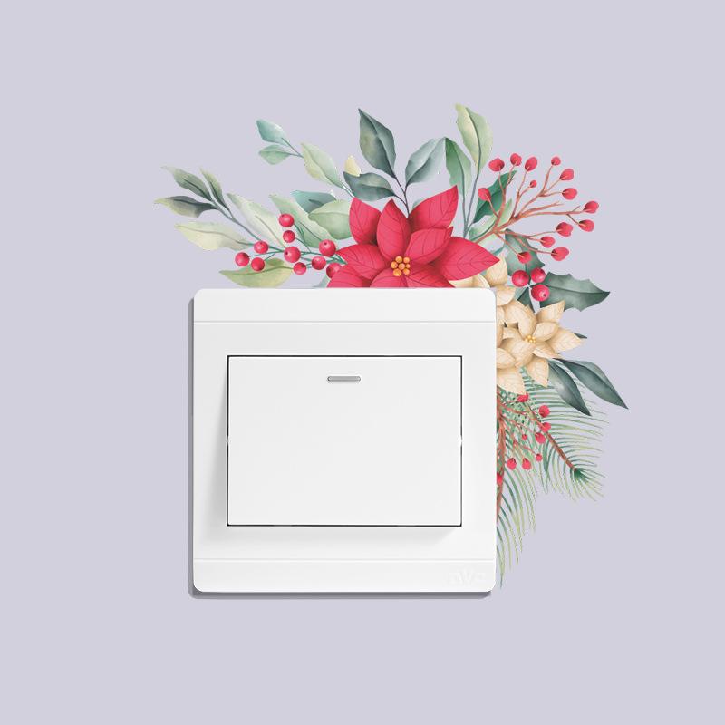 Green Plants Rose Daisies Peony Flowers Leaf Switch Stickers Home Decoration Wall Stickers Self-adhesive