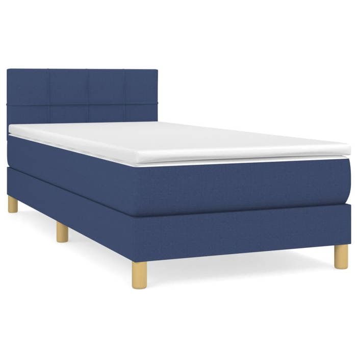 Maison Exclusive - Slatted Bed Base with Mattress Blue 90x200 Cm Fabric