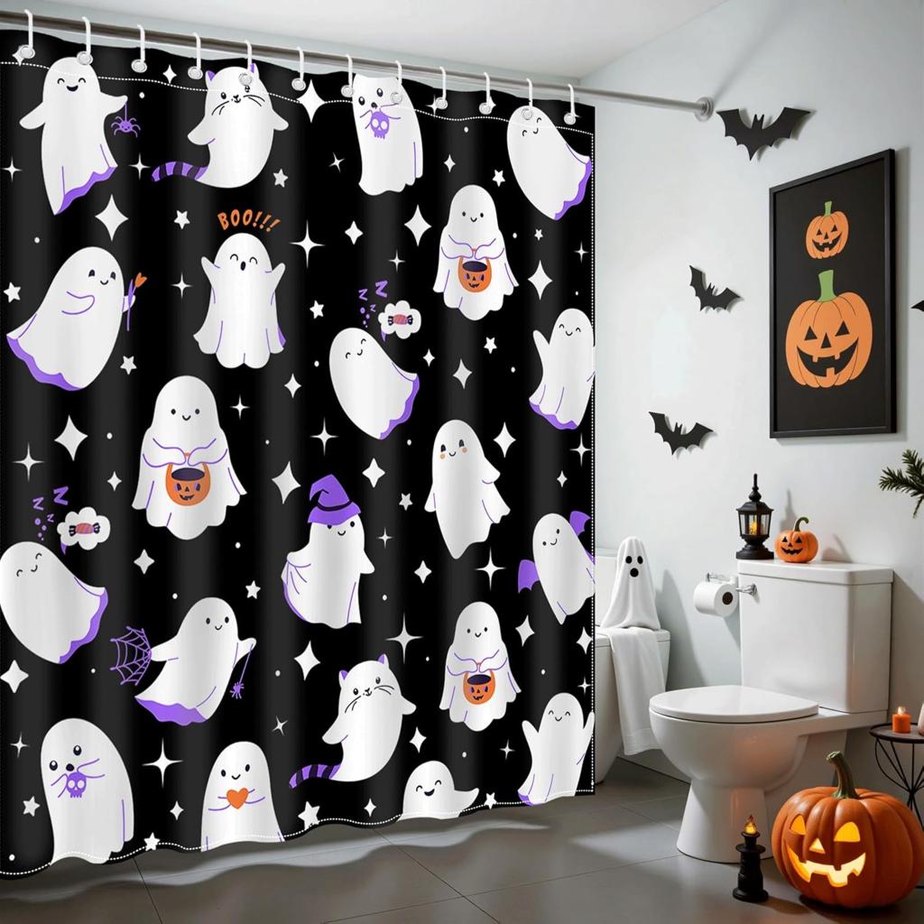 Halloween Shower Curtain For Bathroom Cute Funny Spooky Ghost Shower Curtain Waterproof Fabric Spooky Boo Ghost Decor Bath