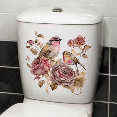 Bird Floral Fragrance Wall Stickers Bathroom Creative Toilet Sticker Decoration Toilet Cover Waterproof Sticker