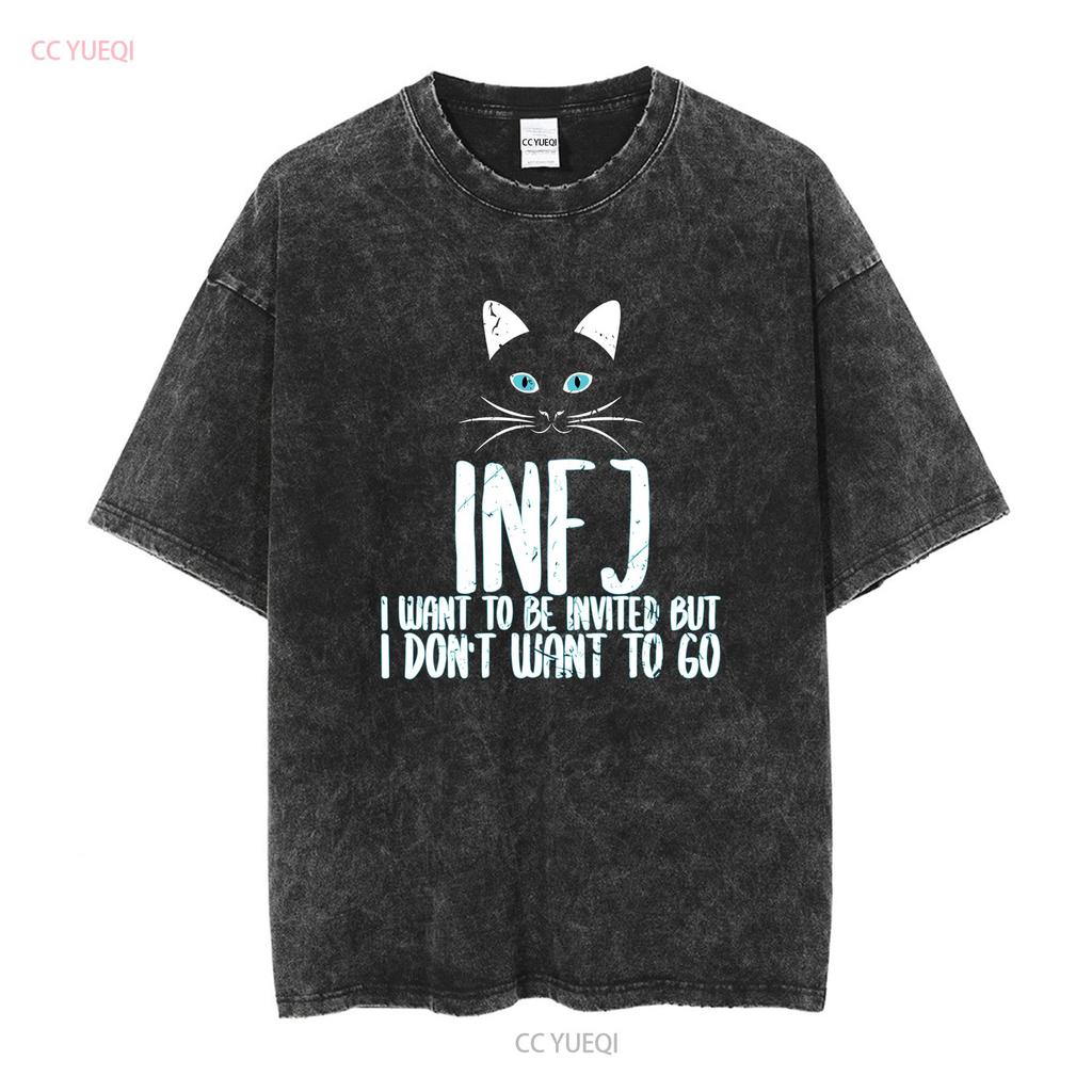 INFJ Introvert Cat Lover Self Care Personality Type T Shirt Long or Short Sleeves Vintage Washed Unisex Streetwear Stretched
