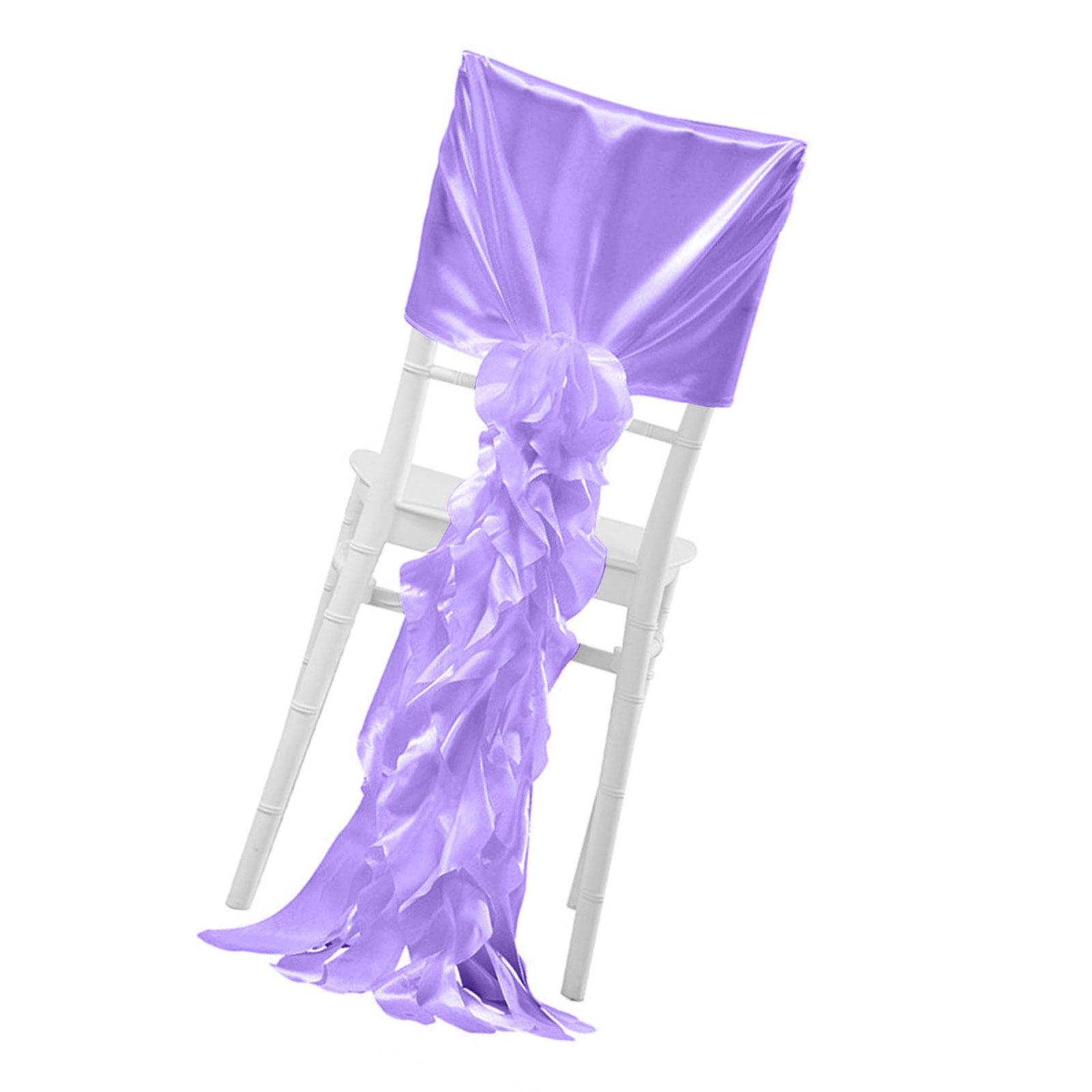 Luxurious Satin Wedding Chair Slipcovers Chiffon Covers with Ruffles for Banquets and Special Occasions фиолетовый