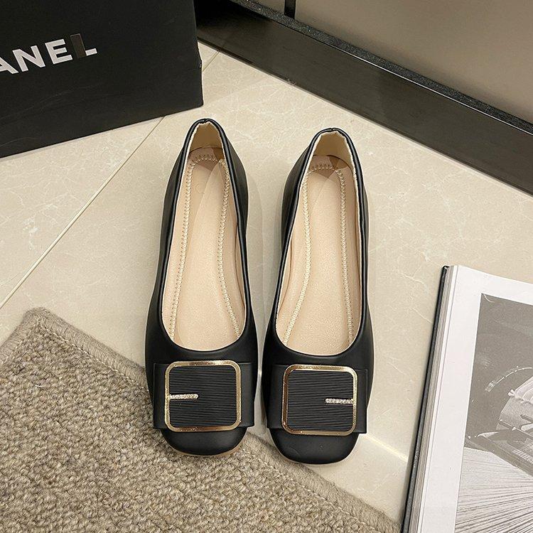 French Flat-bottomed Light-mouth Single Shoes for Women's Autumn New Popular Lightweight Soft-soled Comfortable Doudou Shoes Temperament Nude Boat Sho
