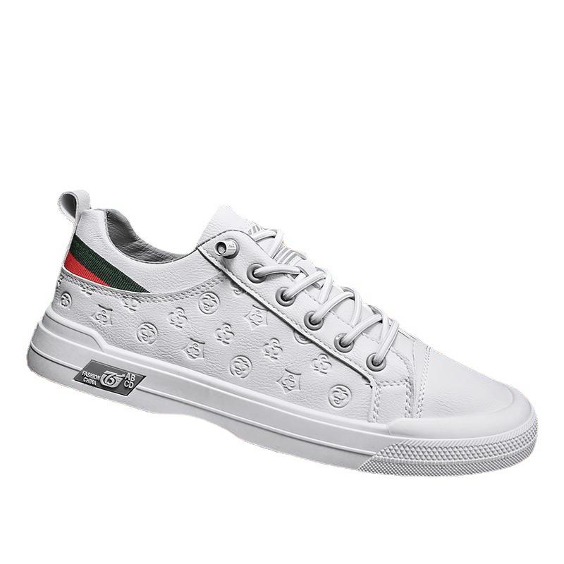 Live men's shoes 2025 new four seasons little white board shoes printing casual leather surface work sports one pedal tide