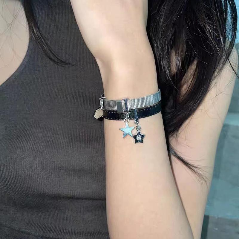 Brățară Ajustabilă pentru Cupluri cu Pandantiv Stea Y2K pentru Fete Design la Modă 2023 Oțel Titan Piele Brățări pentru Femei Bărbați Bijuterii