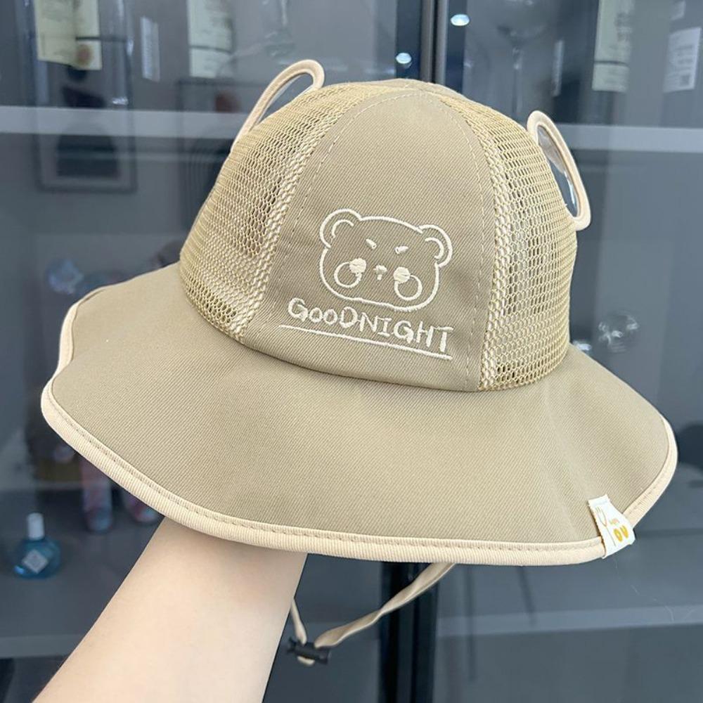 

Детская сетчатая шляпа от солнца с мультяшным медведем, детские солнцезащитные кепки, милая детская панама света кофе