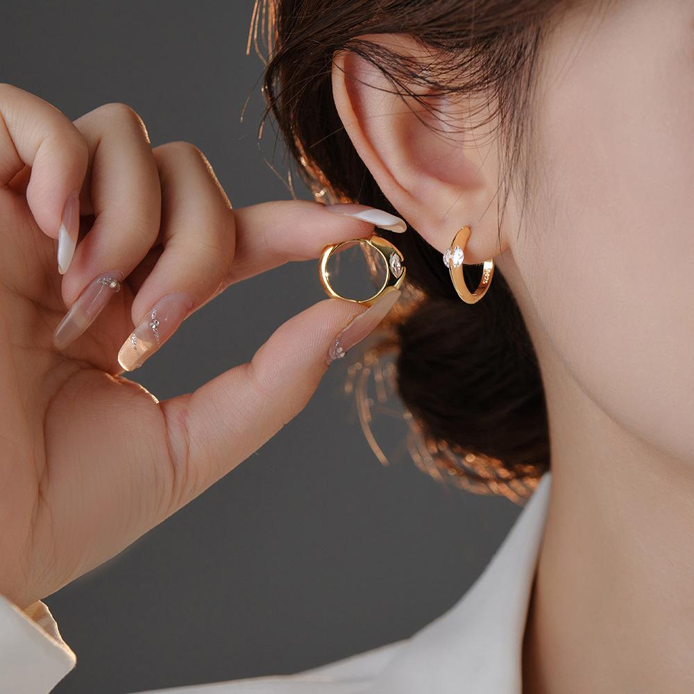 Original 925 Sterling Silver Smooth Crystal Circle Hoop Earrings for Women Korean Wedding Party Jewelry Gift Female Pendientes