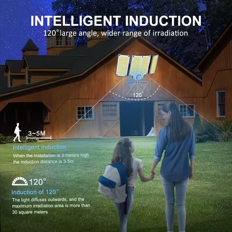 280 LED Outdoor Solar Wall Lamp 3 Heads Solar Motion Sensor Light with Remote Control 3 Modes Solar Flood Light for Patio Garage