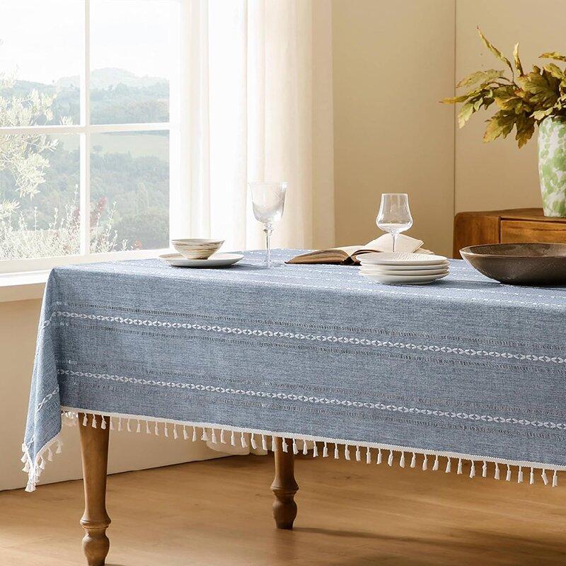 Rechteckige Tischdecke Jute Bauernhaus Tische Abdeckung Rustikal Knitterarm Waschbar Küche Esszimmer Tischdecken Dekoration