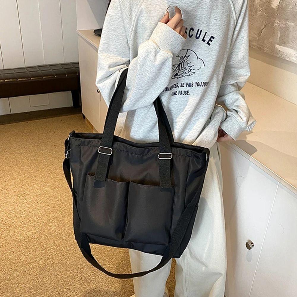 Large-Capacity One-Shoulder School Bag Korean Tote Bag Japanese Canvas Basket  Female