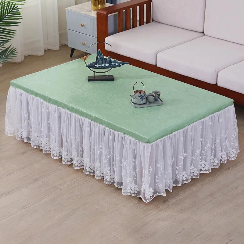Waterproof Heat-resistant Table Cover Embroidered Lace Edge Leather Tablecloth Dining Table Chiffon Hem Oil Proof Dust Cover