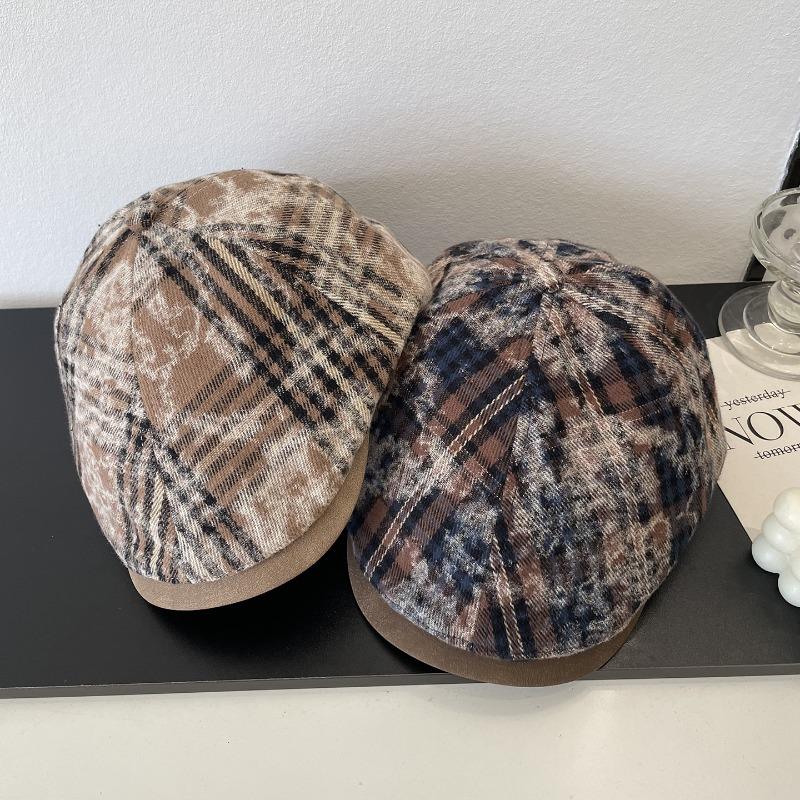 Tie-dye plaid forward hat children autumn retro fashion casual trend out of the street peaked hat looks thin