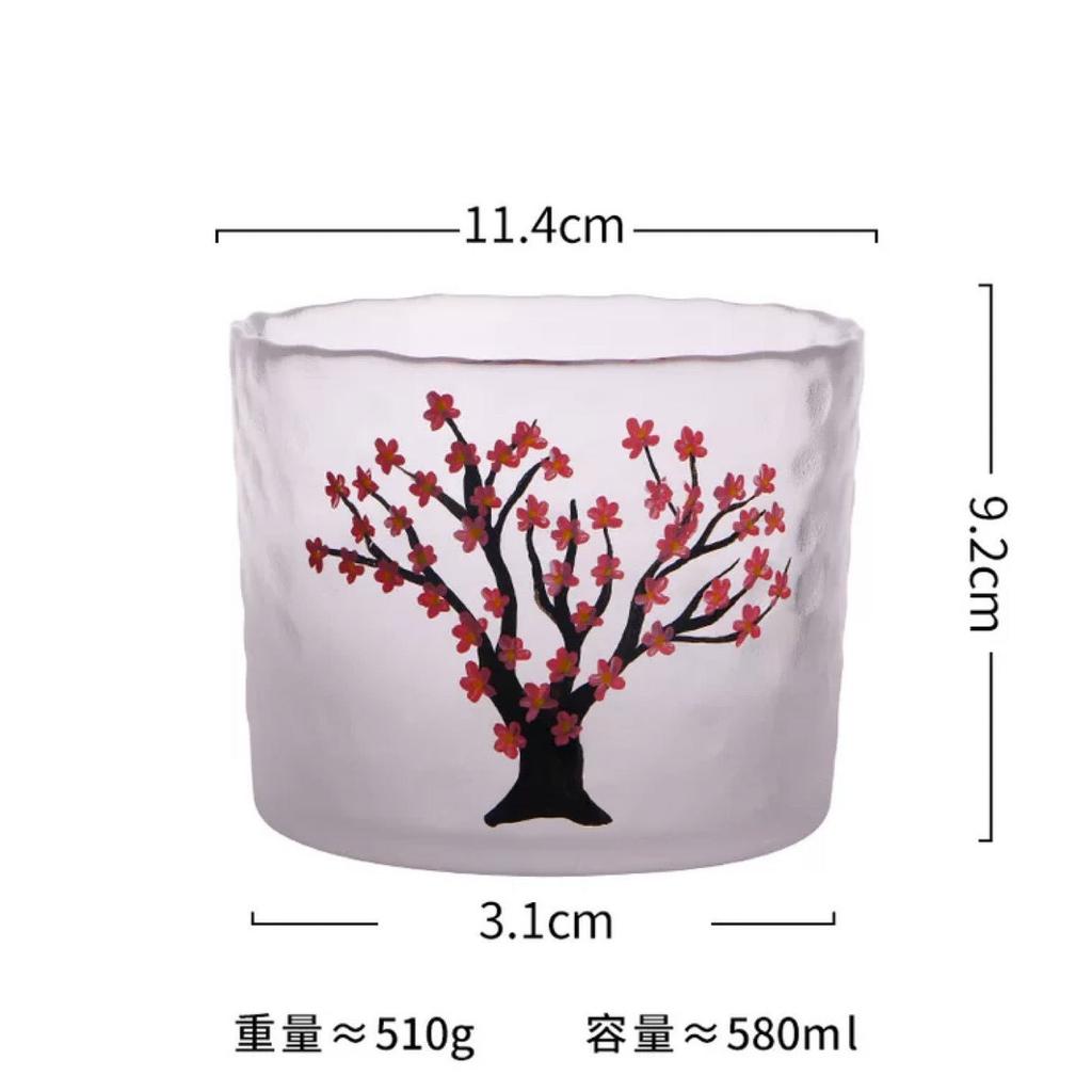Japanese Retro Sake Set Hand Painted Plum Blossom Glass Sake Bottle Cups Warmer