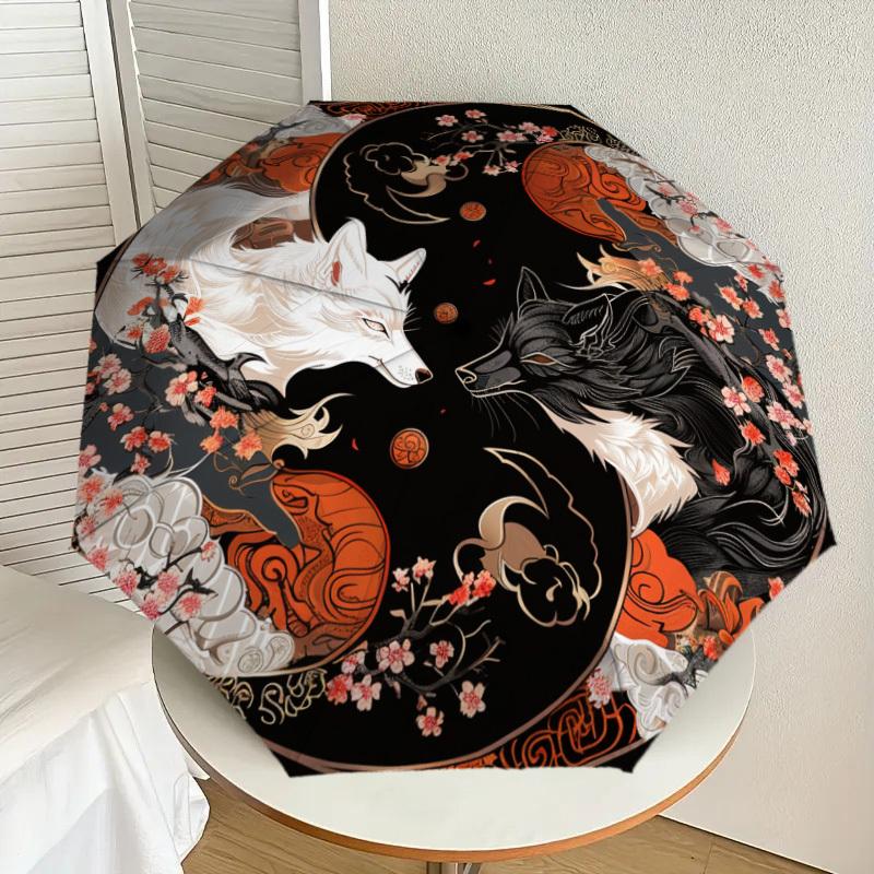 

1pc Fox Floral Pattern Umbrella with Plastic Handle,Suitable for All Seasons Home Travel Outdoor UmbrellaDD470