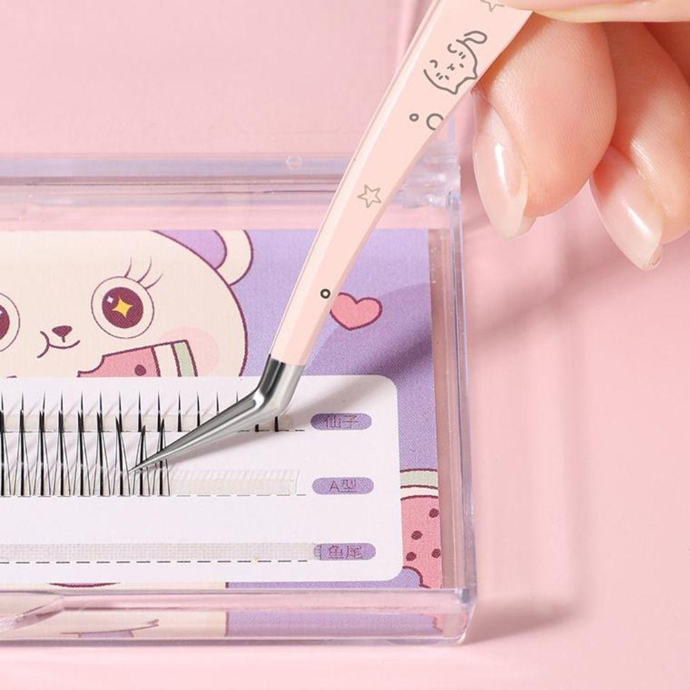 Stainless Steel False Eyelash Tweezers Anti-static With Leather Case Lashes Extension Tweezer High Precision Cartoon