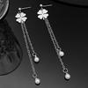 Fashion Fresh Versatile Design Lucky Grass Imitation Pearl Flower Long Tassel Earrings For Women