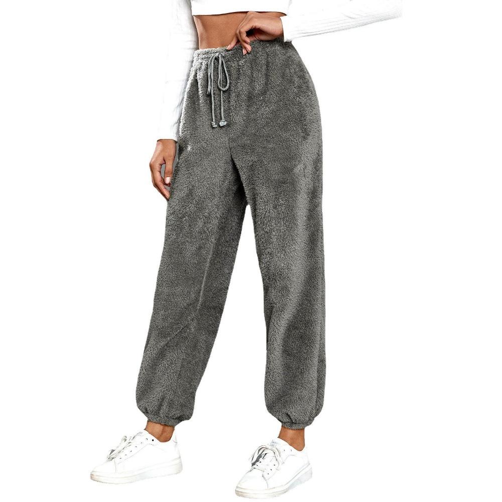 Podzimní a zimní jednobarevné módní plyšové ležérní kalhoty volného střihu, hřejivé domácí kalhoty ze sametu