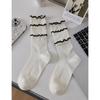 Ladies Thin Fashion Cake Lace Solid Color Stitching Vertical Bar Boneless Calf Pile Socks