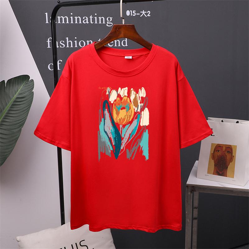 

Футболка с цветочным принтом, винтажные футболки большого размера, женская уличная одежда, женские топы, футболки 4XL красный