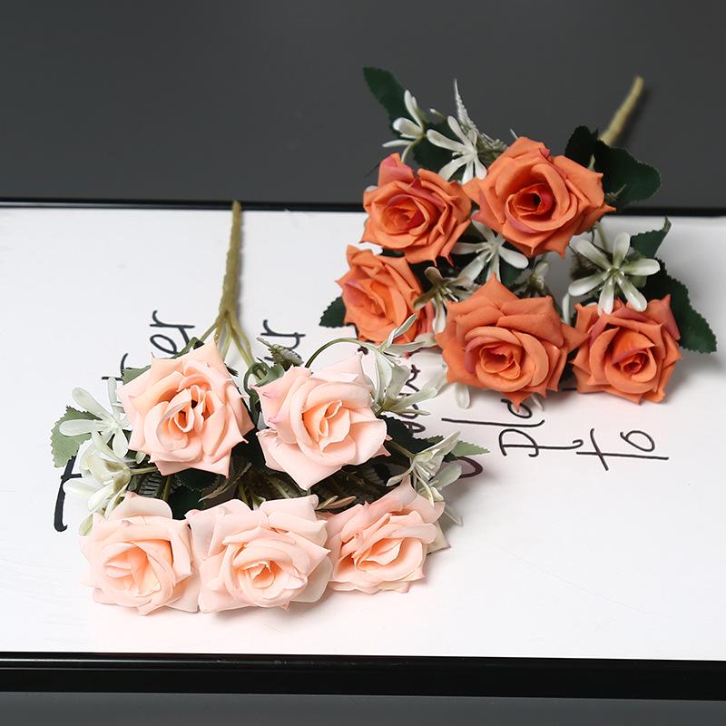 5-Head Artificial Silk Rose Arrangement for Home Decoration