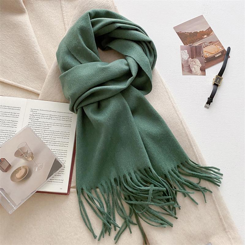 Luxury Wool Scarf For Women Fashion Warm Cashmere Scarves Korean Style Solid Knitted Shawl Wrap Pashmina Bandana Christmas Gift