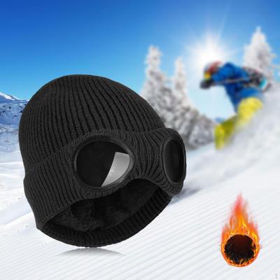 Gestrickte Mützen, Multifunktionsmützen Thermisch, mit Brille, Unifarben für Männer Frauen Skifahren