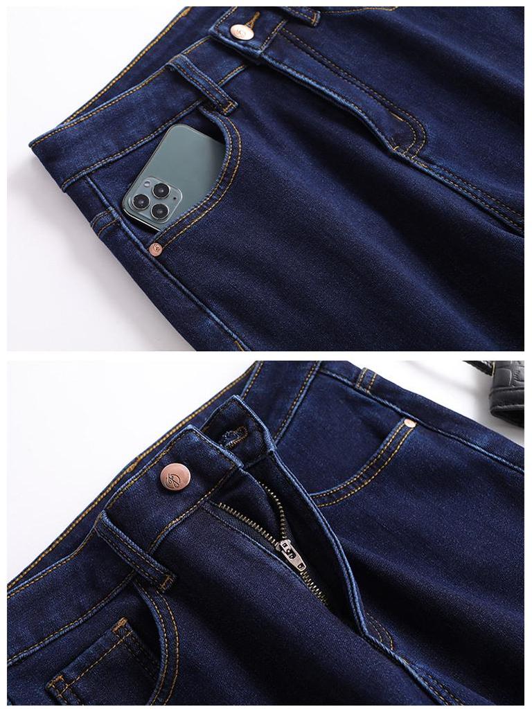 High-Waisted Slimming Plus Size Jeans - Women's Autumn/Winter Velvet Thickening Straight Leg Pants