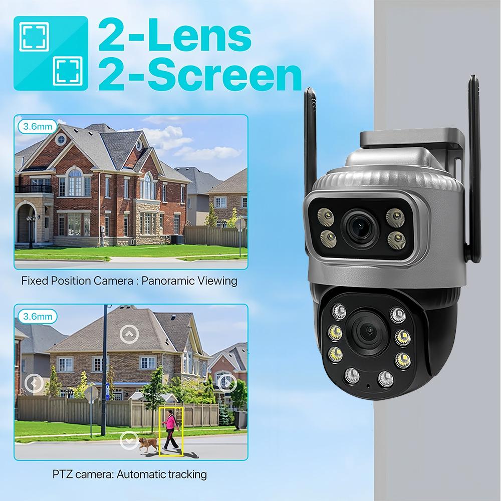 Cameră IP 4K PTZ de 8MP pentru exterior, cu lentile duble, cu ecran dublu, cartelă SIM 4G, detecție umană AI de înaltă definiție, monitorizare video de securitate