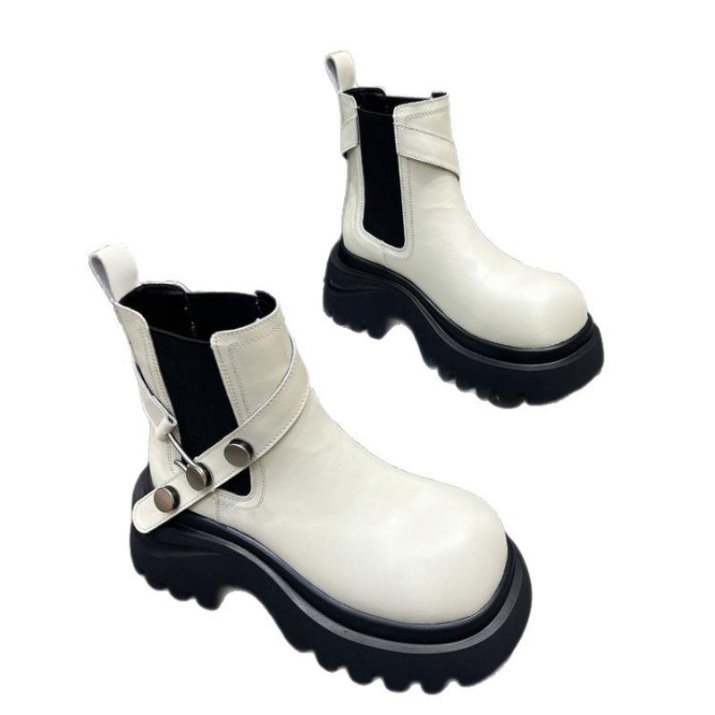 Autumn muffin thick-soled short boots versatile new belt buckle cigarette tube single boots heightening Martin boots women