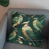 2D Green Birds With Gold Wings Patterned Cushion Pattern Cushion Cover Suitable For Sofa Bedroom Car Pillow Cover