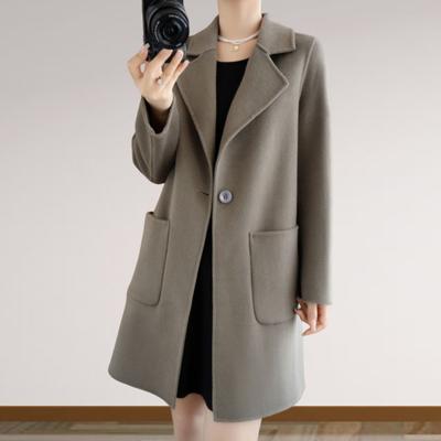 Yousheng Women Jacket with Dual Pockets Lapel Solid Color Single Button Woolen Coat Plus Size Loose Thermal Long Sleeved Commuting Dating Spring Fall