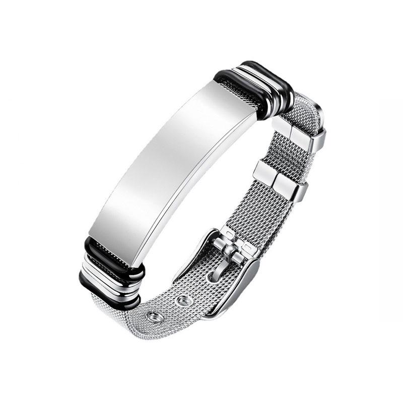 

Мужской браслет-бэнгл из титановой стали с сетчатым ремешком и индивидуальной гравировкой с фотографией