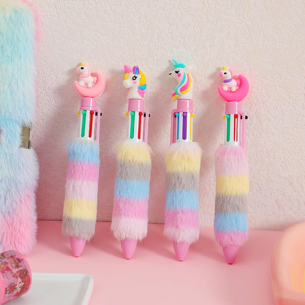 Kawaii Cartoon Moon Plush Unicorn 6 Color Gel Pen Student Love Multi-Function Marker 0.05Mm  Ball Pen Kids Festival Reward Gifts