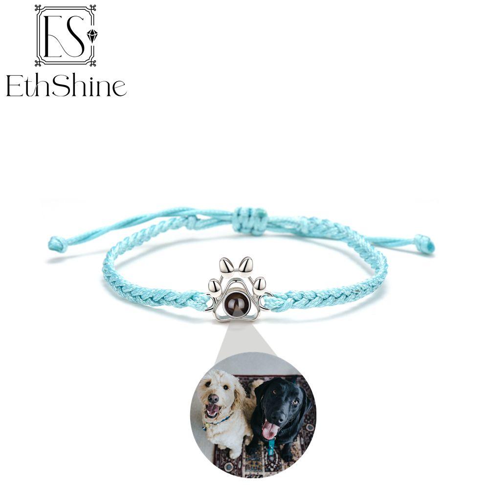 EthShine Personalized 925 Silver Circle Photo Bracelet Projection Bracelets Custom Photo Bracelet Couple Memorial Gift Women