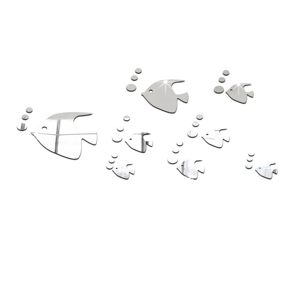 Bubble Fish Ocean Adhesive Wallpaper Sticker Acrylic Mirror 3D Wall Art for Kids Room&Kindergarten Self-Adhesive Removable Decor