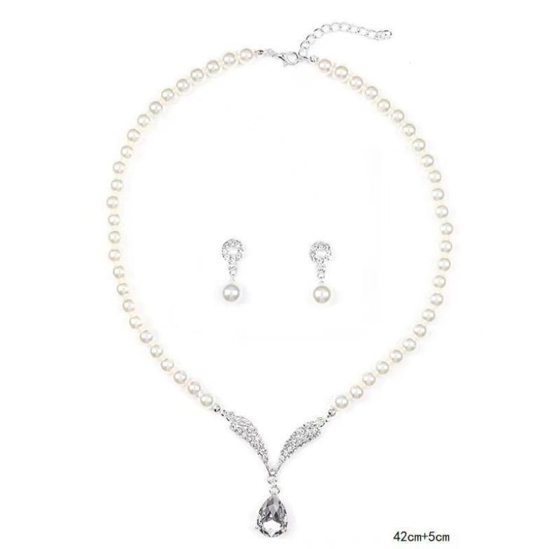 Conjunto Personalizado de Colar e Brincos de Pérola - Estilo Moderno Feminino Liga Metálica Galvanizada Acessórios para Vestido de Noiva