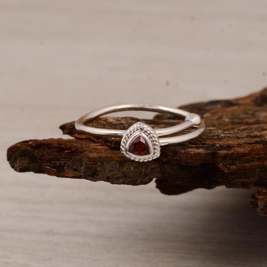 Natural Garnet Adjustable Ring, 925 Sterling Silver Gift for Love.