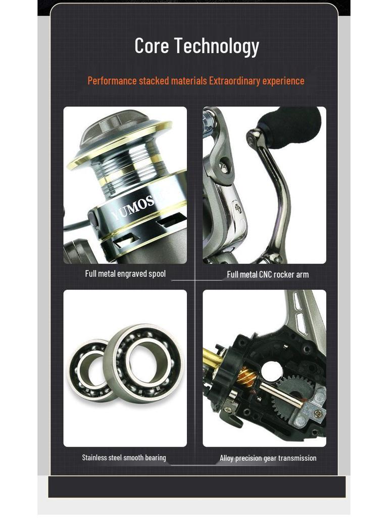 All-Metal Spinning Fishing Reel - Outdoor Lure, Long Cast, Sea Rod Anchor, and Fishing Gear.