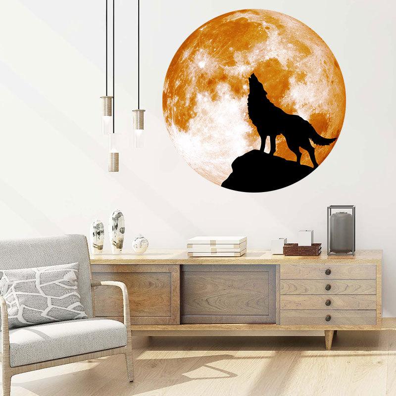 Kreativní měsíční samolepka na zeď svítící ve tmě Halloweenská dekorace Fluorescenční zářící vlk Samolepicí nástěnná nálepka