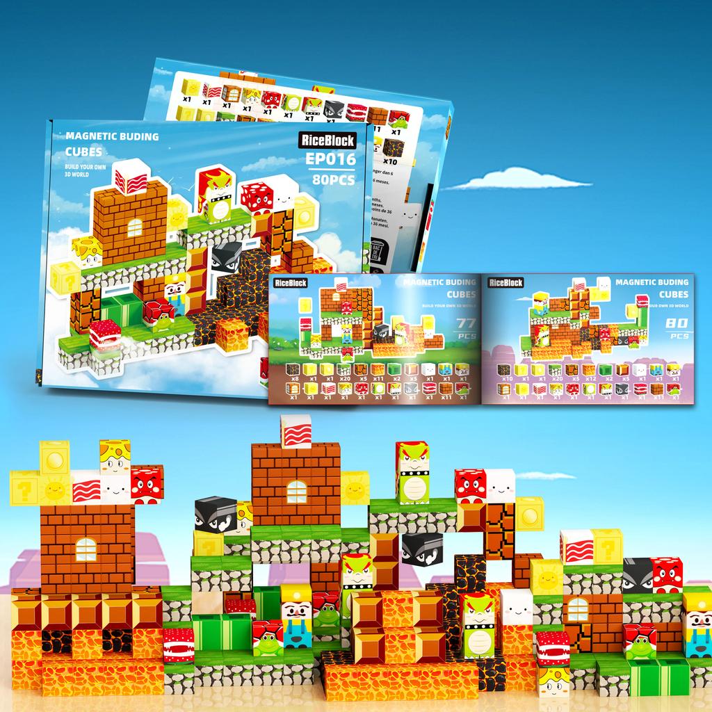 80PCS Super Mario Magnetic Blocks STEM Toy Build Set for Boys Girls Age 3+ Sensory Toys for Toddlers Gifts Construction Toys