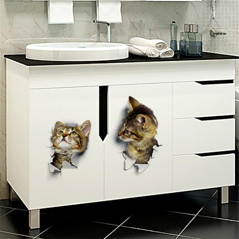 2pcs 3D Lovely Cat Wall Stickers For Kids Room Sofa Living Room Bedroom Toilet Lid PVC Stickers Art D