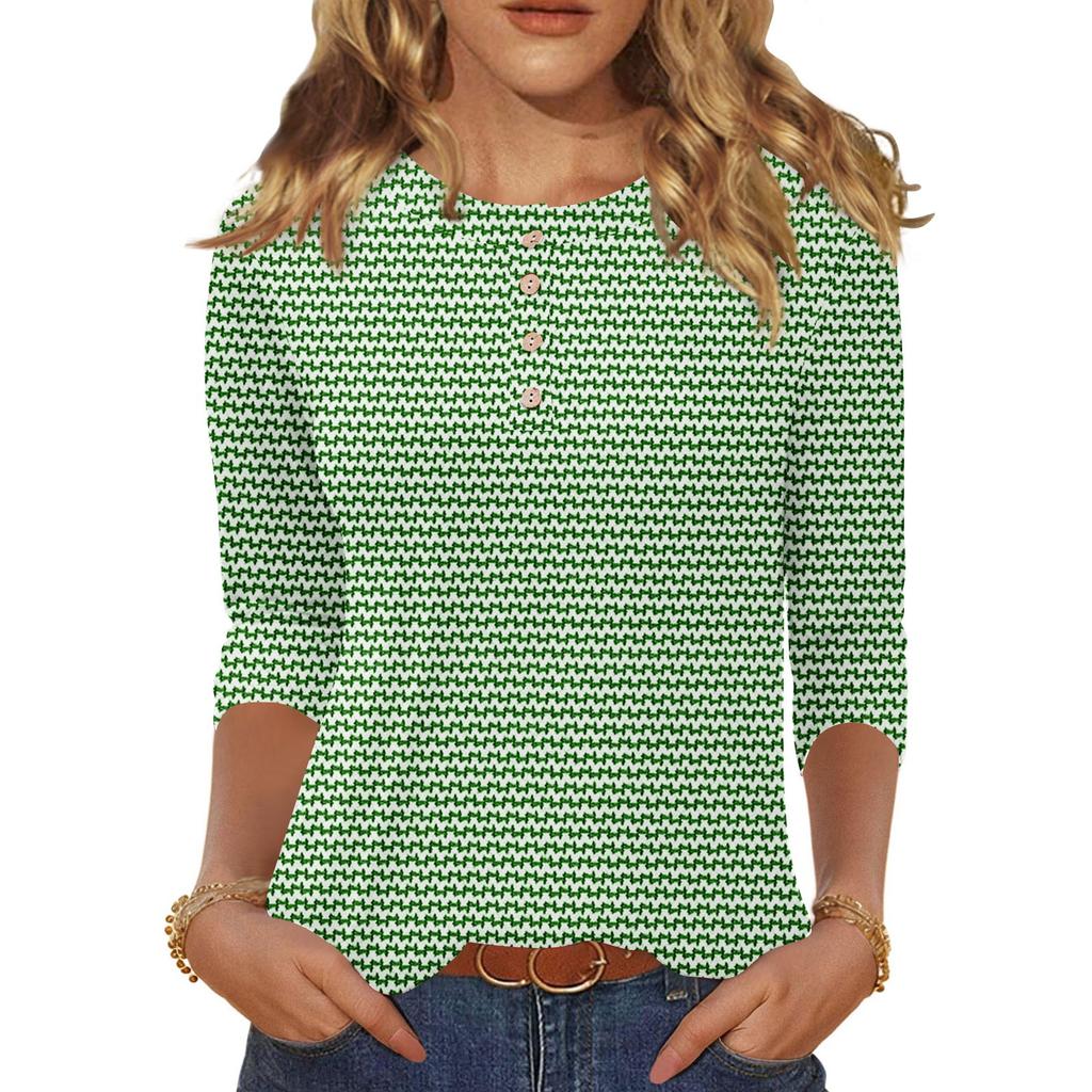 3/4 Sleeve Shirts For Women Button Down Shirt  Top For Women Half Button Down Print Graphic Blouse