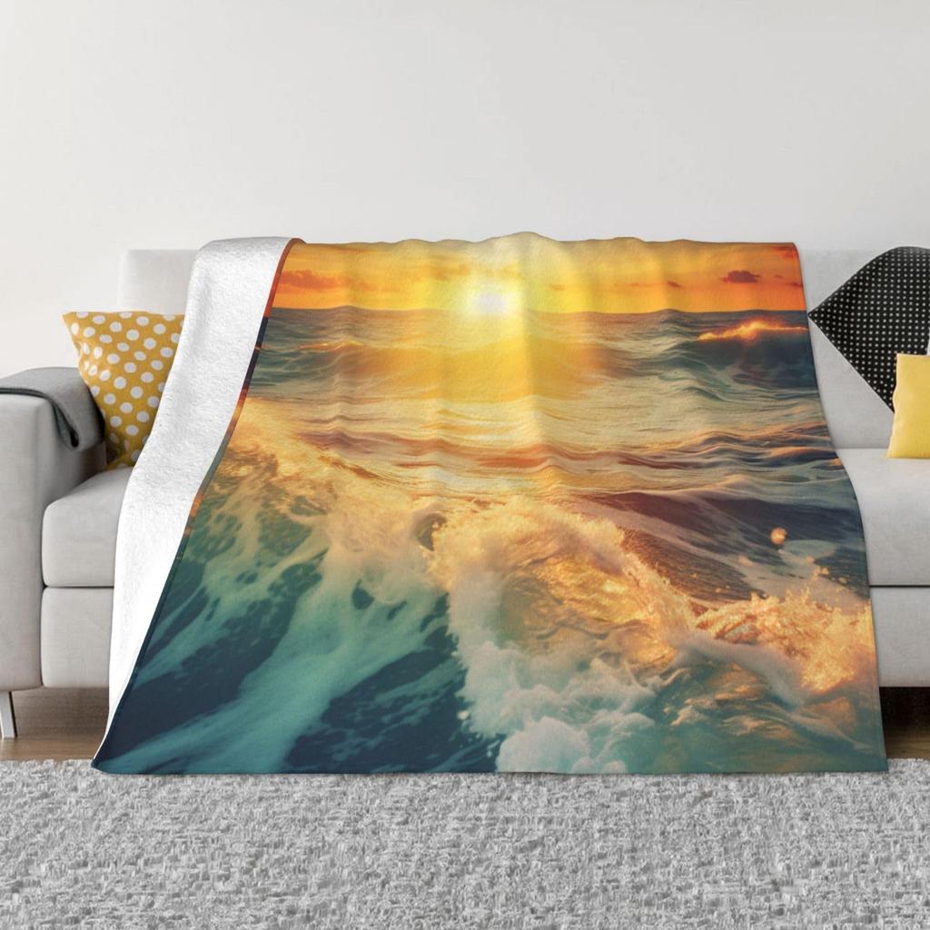 Tropical Ocean Sunrise Printed Blanket for Sofa Bed Travel Camping Living Room Office Conditioning Blanket for All Seasons Gifts