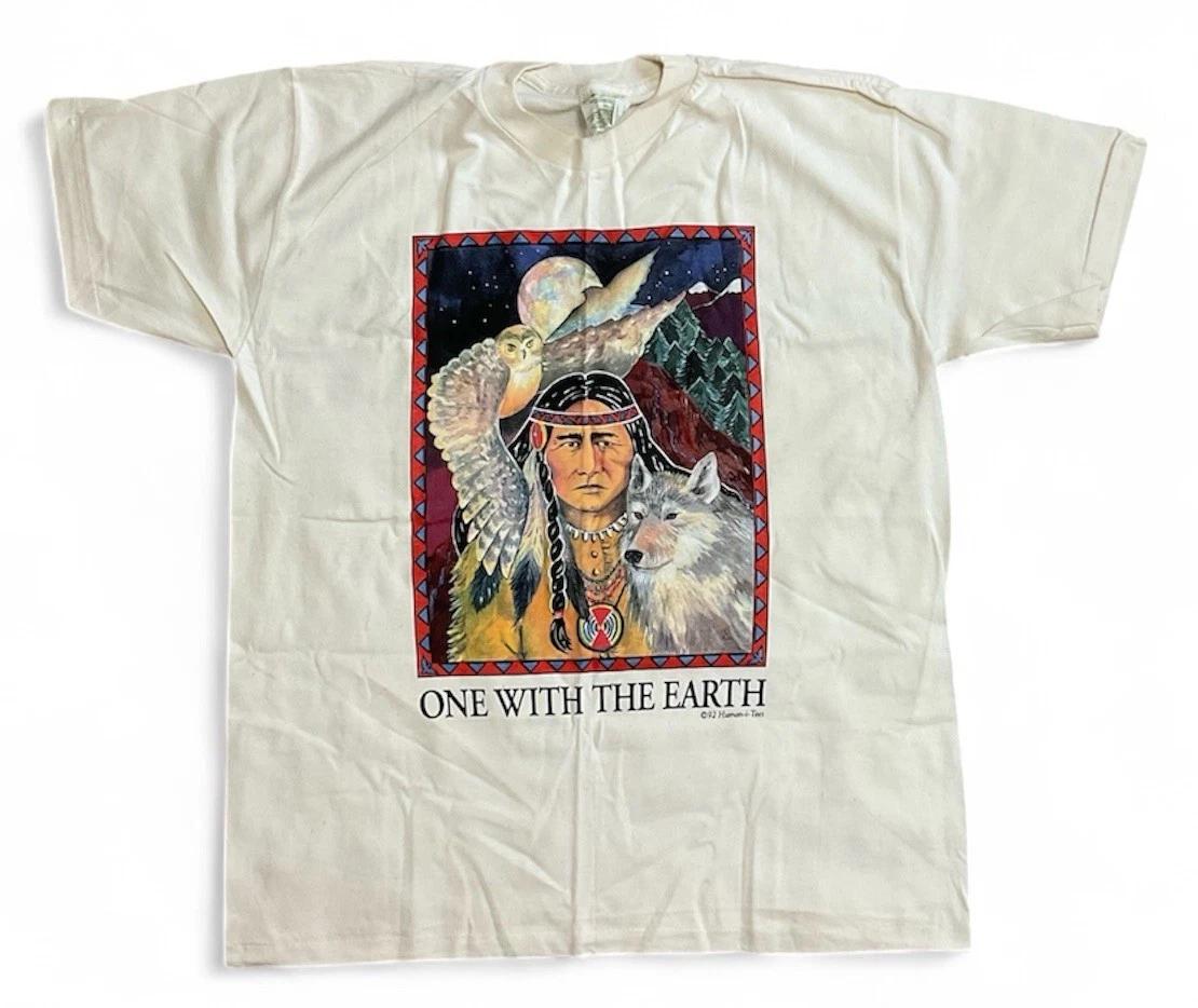 Vtg 1990s Native American Indian Wolf T Shirt Human-i-Tees XL Single Stitch NEW S