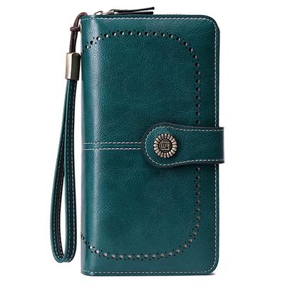 FORRICA Damen RFID-Skimming-sicheres langes Portemonnaie mit Reißverschluss, Münzfach und Retro-Design, Stilvoller Rundum-Reißverschluss, Scheinfach, PU-Leder, Blau