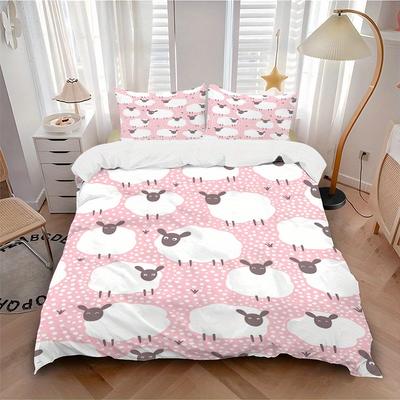 3pcs Sheep Pattern Bedding Set, Ideal for Home Use, Suitable for Bedroom Decor (1*Duvet Cover + 1/2*Pillowcases, No Core) Yy250821196