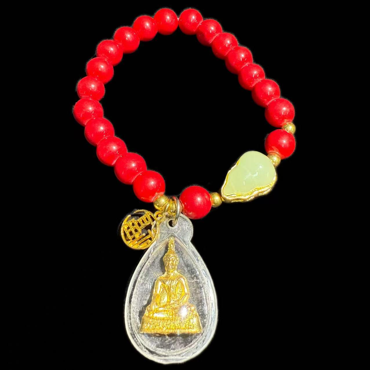 

Thai Temple of the Medicine Buddha Cinnabar Bracelet with Handcrafted Pendants Cinnabar Medicine Buddha Bracelet мідний