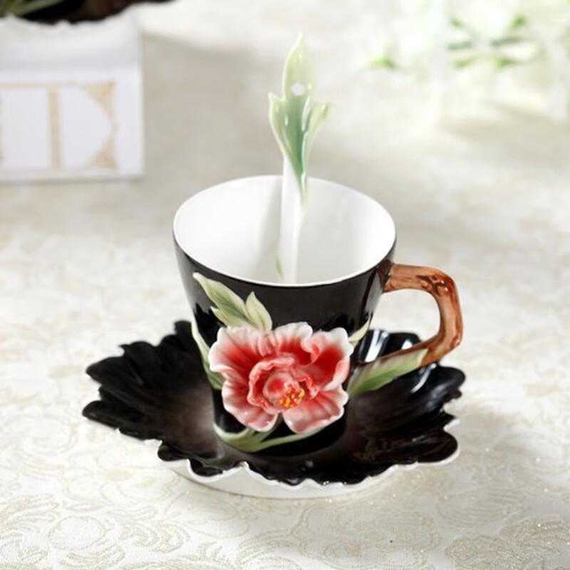 Creative Personalized Enamel Rose Ceramic Coffee Cup