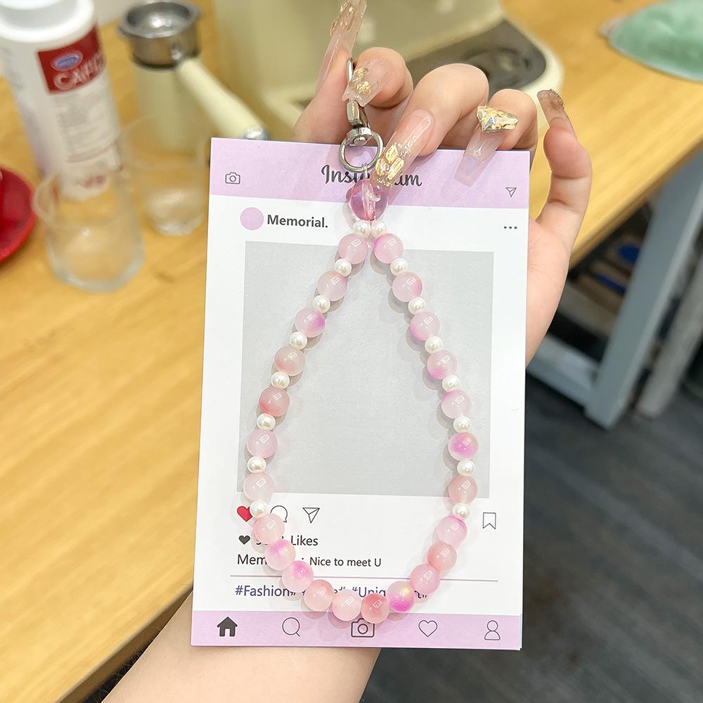 Gentle wind light color versatile bead chain cute gradual change pink beaded chain bag keychain hanging chain